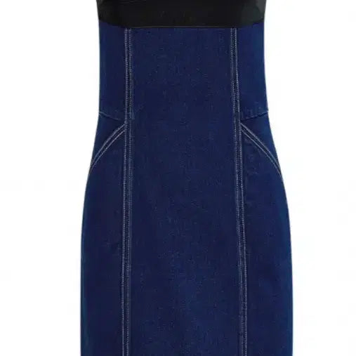 [BUNJANG] OIOI COLLECTION Leather Mixed Denim One-Piece Dress / 오아이오아이 컬렉션 LEATHER MIXED DENIM ONEPIECE