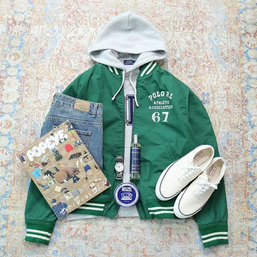 [BUNJANG] Polo Ralph Lauren RL67 Varsity Jacket Green M / 폴로 랄프로렌 RL67 바시티 자켓