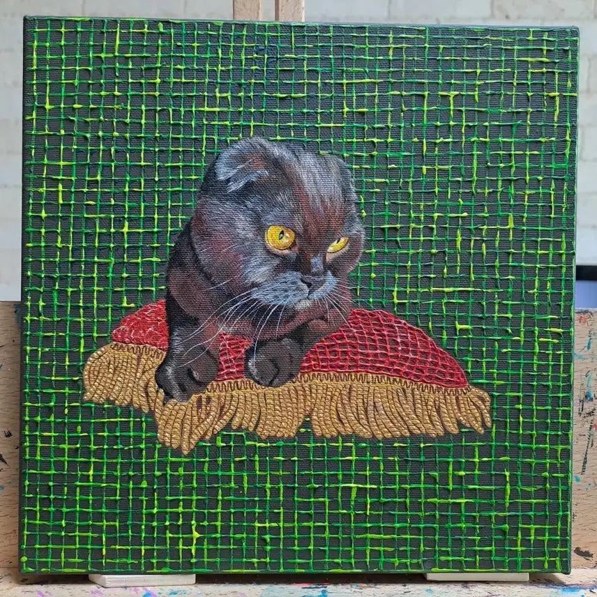 [BUNJANG] Cat Acrylic Wall Art "Knitting Cat" / 고양이 아크릴 그림액자입니다