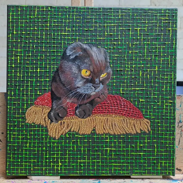 [BUNJANG] Cat Acrylic Wall Art "Knitting Cat" / 고양이 아크릴 그림액자입니다