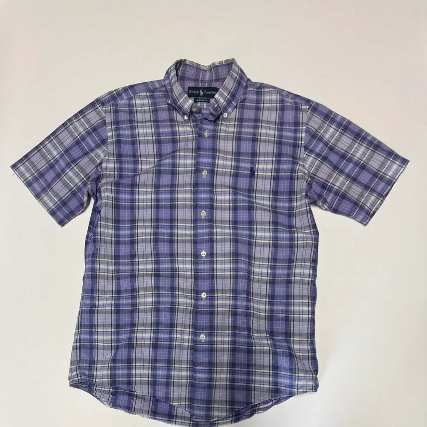 [BUNJANG] Polo Ralph Lauren Custom Fit Short Sleeve Check Shirt - Purple / 정품!! 폴로 랄프로렌 커스텀 핏 반팔 체크 셔츠 M 퍼플