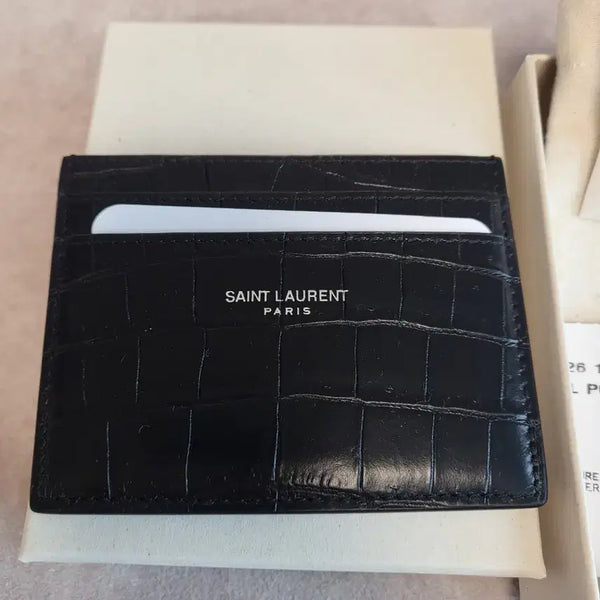 [BUNJANG] Saint Laurent Crocodile Embossed Leather Card Holder Black / (새상품) 생로랑 가죽 카드지갑 블랙