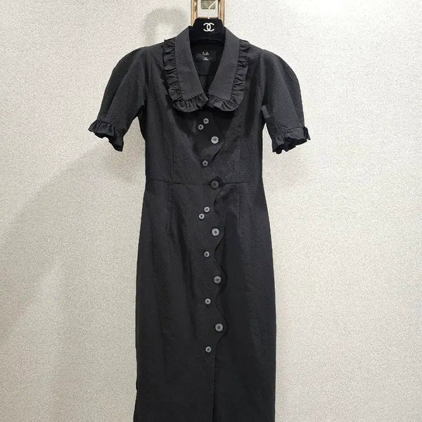 [BUNJANG] Lude Black Frill Collar Button Dress / lude