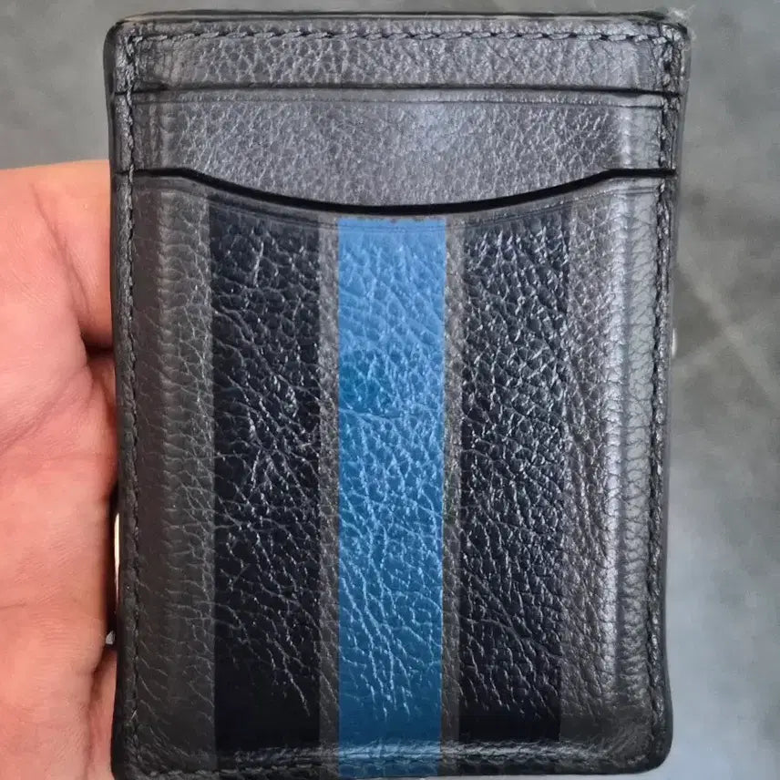 [BUNJANG] Coach Card Holder Black Blue Stripe / 코치 카드지갑 블랙 블루 스트라이프