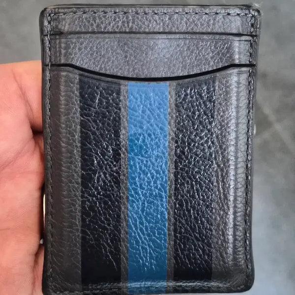 [BUNJANG] Coach Card Holder Black Blue Stripe / 코치 카드지갑 블랙 블루 스트라이프