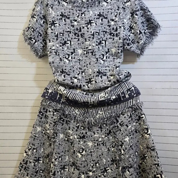 [BUNJANG] Time Postmodern Pattern Knit Two-Piece Set / 타임 포스트모던 패턴 니트 투피스 F