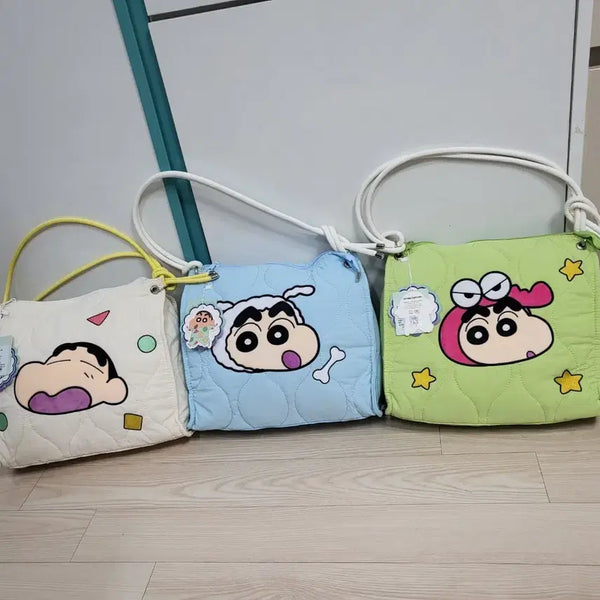 [BUNJANG] Crayon Shin-chan Quilted Shoulder Bag / 짱구는 못말려 퀼팅 숄더백 (아이보리/블루/그린) 새상품