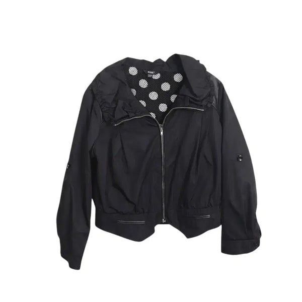 [BUNJANG] Kiok Kang Kiok Color Block Genuine Leather Jumper BK / 여성77/ 기옥 kiok 강기옥 양가죽 배색 점퍼 bk 36-89