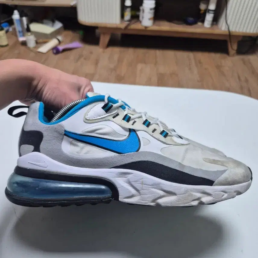 [BUNJANG] Nike Air Max 270 React White/Grey/Blue / 나이키 에어맥스 270 리액트 흰색/회색/블루 285