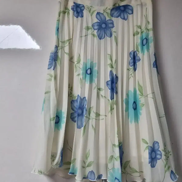 [BUNJANG] Flower Pattern Pleated Midi Skirt / 플라워 패턴 플리츠 스커트