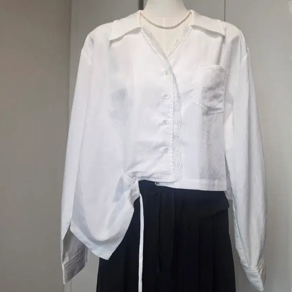 [BUNJANG] White Lace Detail Wrap Shirt / 화이트 셔츠