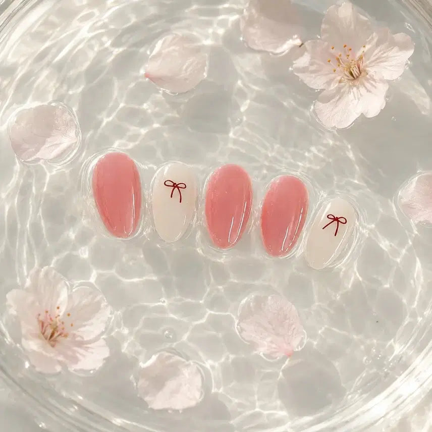 [BUNJANG] Handmade Nail Tips with Red Ribbon Accent / 월드컵기간할인) 수제 네일팁