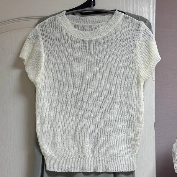 [BUNJANG] Sleeveless Short-Sleeve Knit Top / 캡소매 반팔 니트