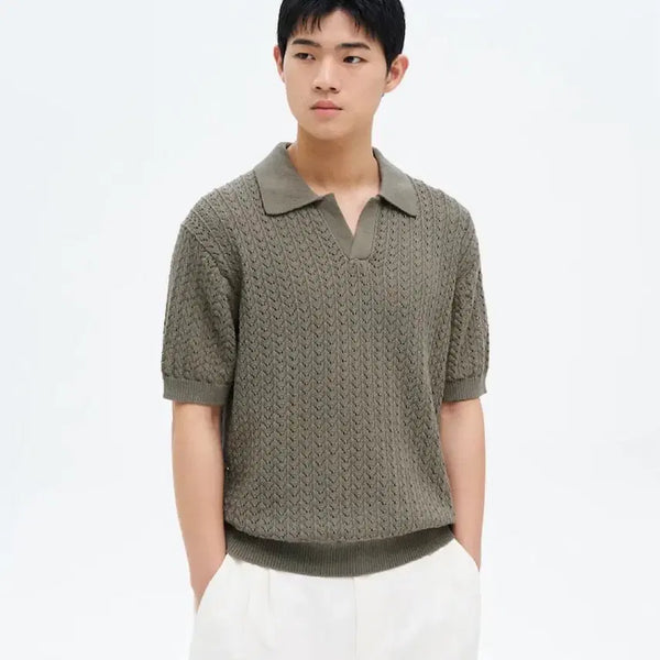 [BUNJANG] 8 Seconds Men's Khaki Short-Sleeve Knit / 에잇세컨즈 남성 카키 반팔 니트