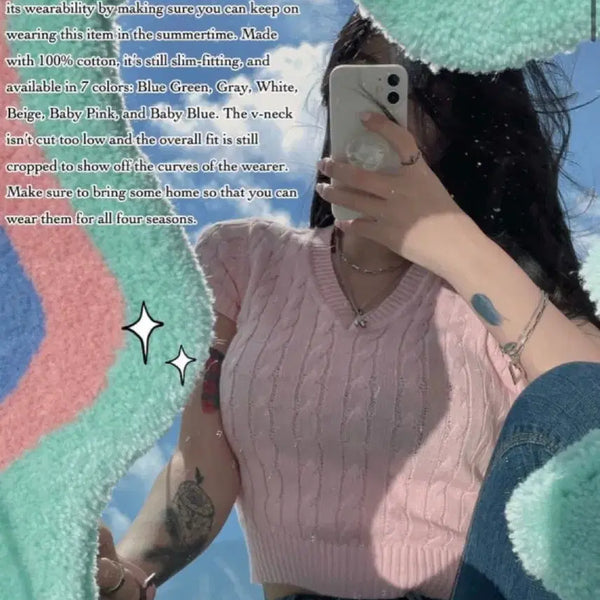[BUNJANG] Palejade Cable Short Sleeve Knit Pink / Palejade 페일제이드 케이블 반팔 니트 핑크