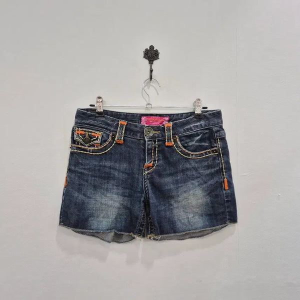 [BUNJANG] Vintage Denim Hot Pants Orange Stitch / 빈티지 데님 핫팬츠 오렌지 스티치