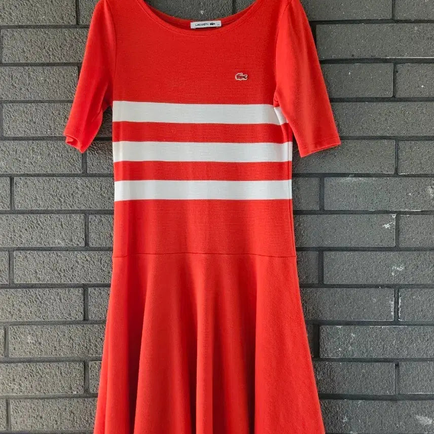 [BUNJANG] Lacoste Orange White Stripe Midi Dress / 라코스테 원피스 오렌지 화이트 스트라이프