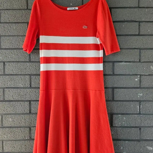[BUNJANG] Lacoste Orange White Stripe Midi Dress / 라코스테 원피스 오렌지 화이트 스트라이프
