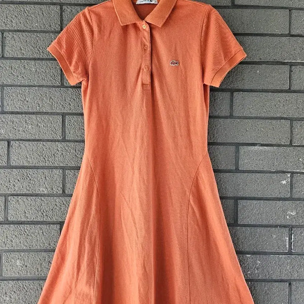 [BUNJANG] Lacoste Women's A-Line Midi Shirt Dress Orange / 라코스테 여성 카라 원피스 오렌지