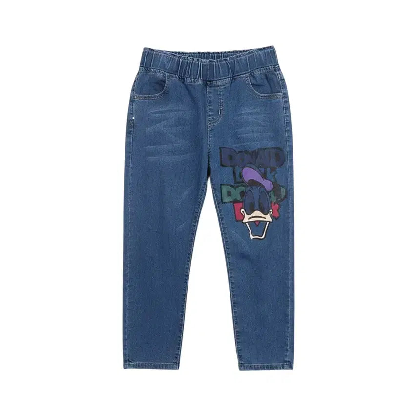[BUNJANG] Women's M Size Denim Pants with Elastic Waistband and Character Patch / 여성M / 진스 밴딩 캐릭터 패치 데님팬츠BL 12-94