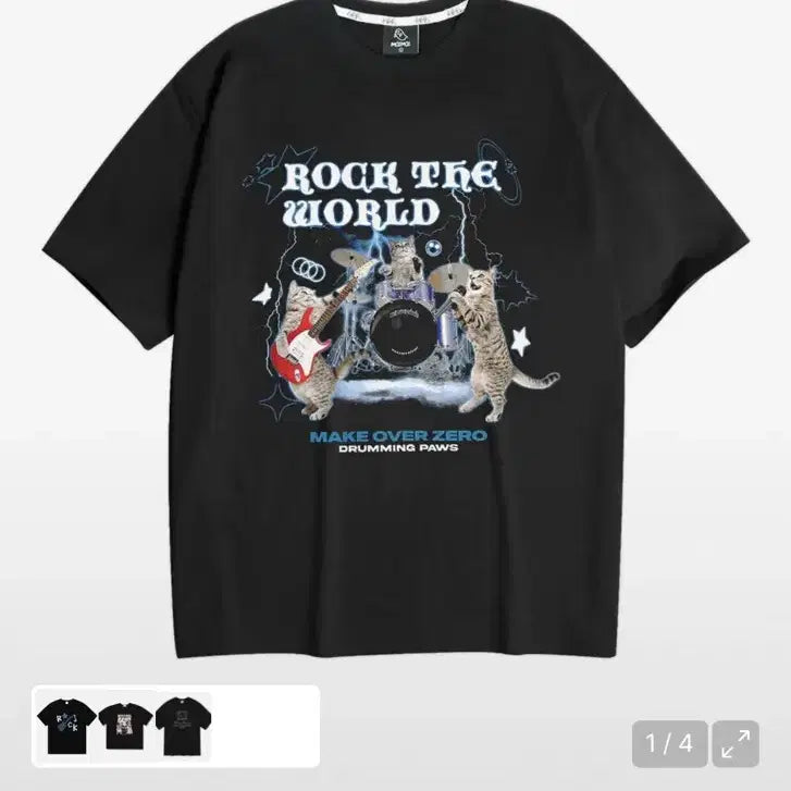 [BUNJANG] Mods Mods Rock Star Cat Short Sleeve T-Shirt / 모즈모즈 락스타 고양이 반팔 반소매 티셔츠