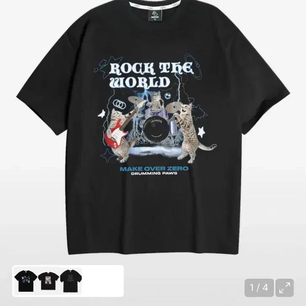 [BUNJANG] Mods Mods Rock Star Cat Short Sleeve T-Shirt / 모즈모즈 락스타 고양이 반팔 반소매 티셔츠