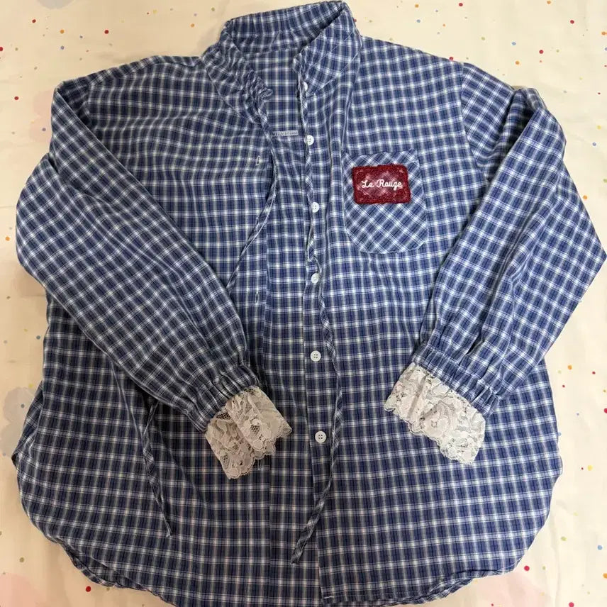 [BUNJANG] Check Lace Sleeve Shirt / 체크 레이스 셔츠