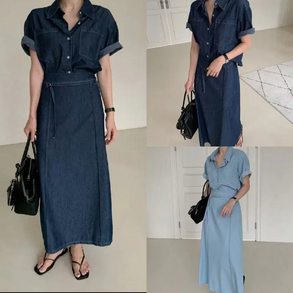 [BUNJANG] Summer Denim Skirt Set (Back Elastic) / 새-ja썸머데님 스커트 셋업(뒷밴딩)