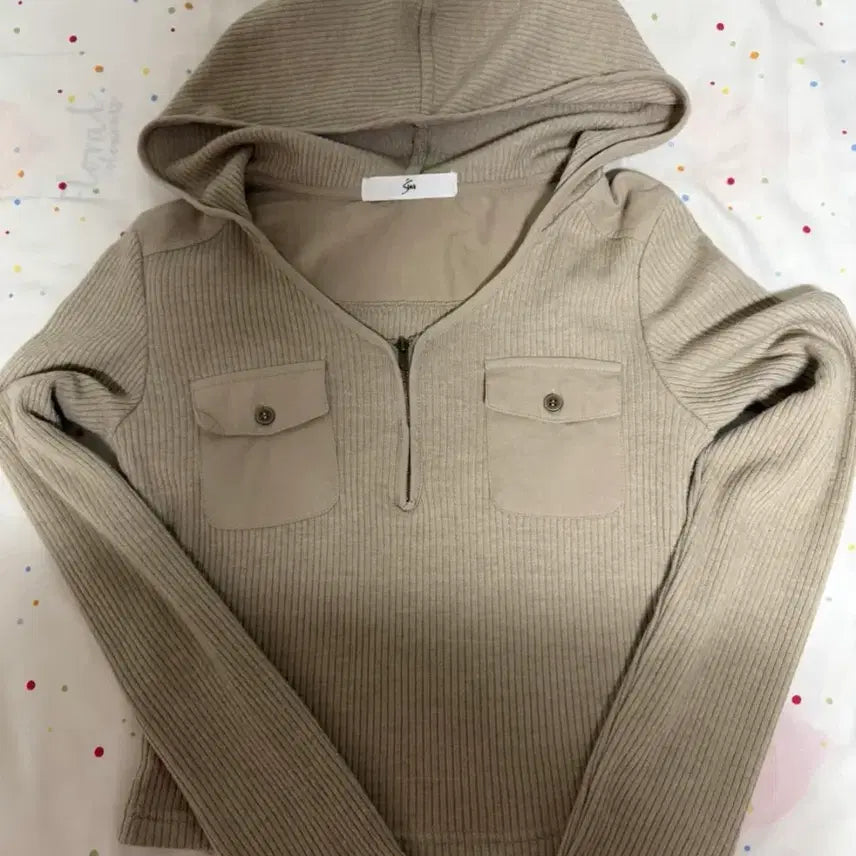 [BUNJANG] Beige Ribbed Hoodie / 베이지 골지 후드티