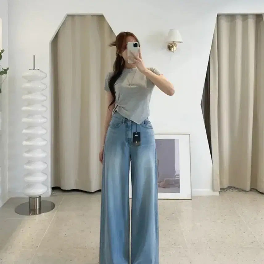 [BUNJANG] Love in Up Washing Denim Wide Pants - Short Length (S) / 럽인업 워싱 데님팬츠 와이드팬츠 S 청color