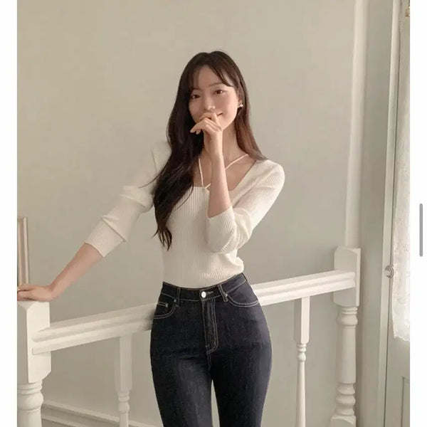 [BUNJANG] Strap Ribbed Knit White / 스트랩 골지니트