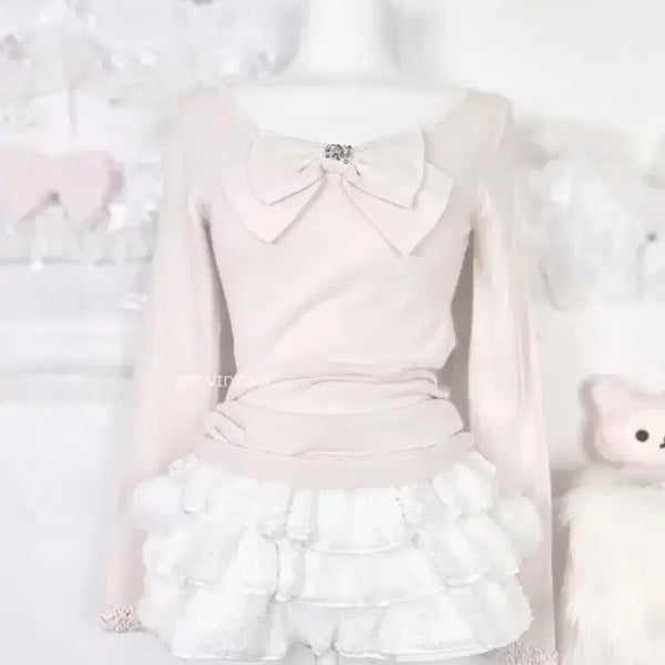 [BUNJANG] STC Vintage Pink Knit Blouse Hime Gyaru Lo-Gal Liz Lisa / STC 빈티지 핑크 니트 블라우스 티셔츠 히메갸루 로걀 진리 리즈리사