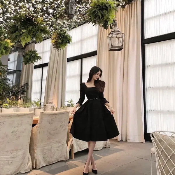 [BUNJANG] Rose Factory Black Square Neck Long Dress / 로즈팩토리 원피스