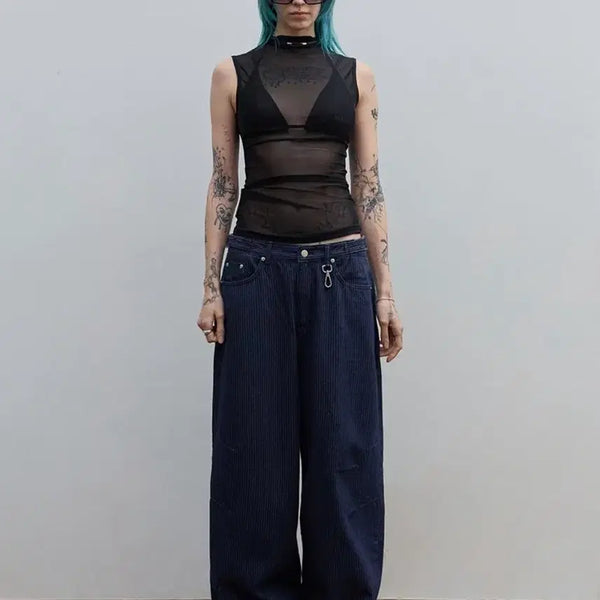 [BUNJANG] Rockcake RC Stripe Wide Pants Navy / 락케이크 RC 스프라이트 와이드 팬츠 네이비