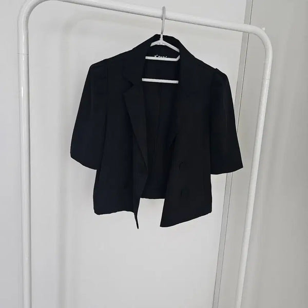 [BUNJANG] Puff Sleeve Shirring Black Short Sleeve Jacket / # 퍼프 셔링 블랙 반팔 자켓