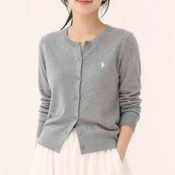 [BUNJANG] Polo Ralph Lauren Grey Knit Cardigan with White Pony Logo / 폴로 랄프로렌 그레이 니트 가디건 화이트포니 루즈핏 66~77