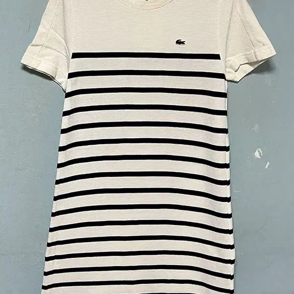 [BUNJANG] Lacoste Women's Striped Short Sleeve Dress XS / 라코스테 여자 스트라이프 지퍼 반팔 원피스 라운드넥 XS 85 44
