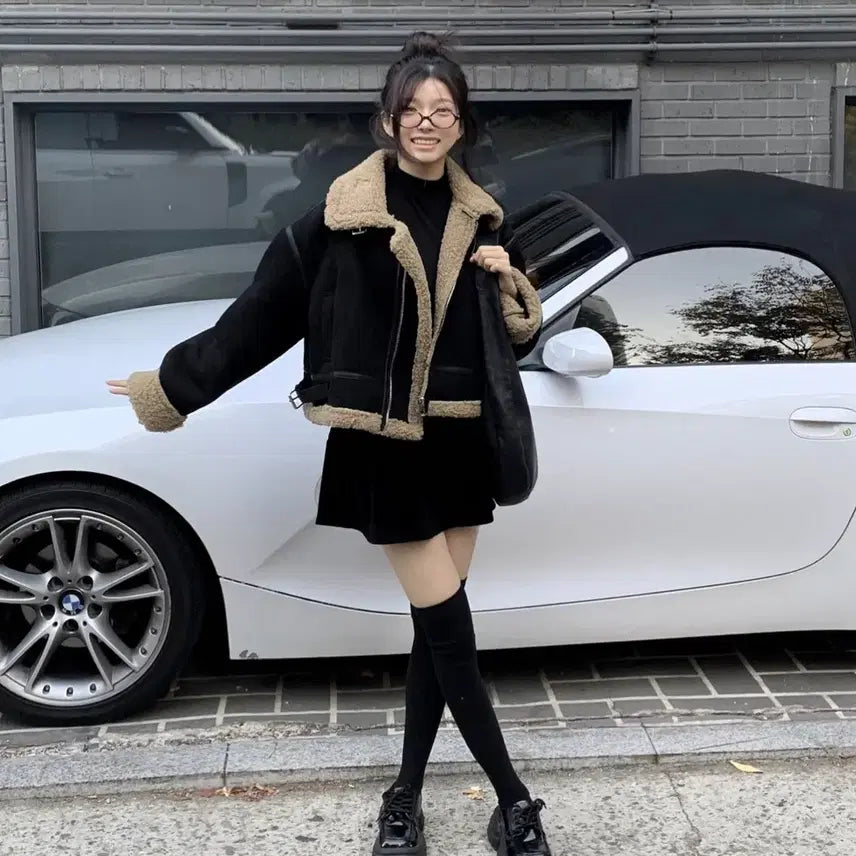 [BUNJANG] Modi Mood Cropped Suede Shearling Mustang Jacket / 모디무드 크롭 양털 스웨이드 무스탕