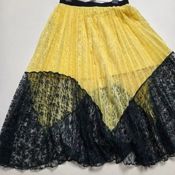 [BUNJANG] Lucky Chouette Yellow Lace Long Skirt Size 38 / 럭키슈에뜨 옐로우 레이스 스커트 38ㅡ기장83cm