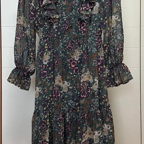 [BUNJANG] BONNIE ALEX Floral Print Frill Long Dress / @7/12까지할인@보니 알렉스 프릴 포인트 플라워 프린팅 롱 원피스