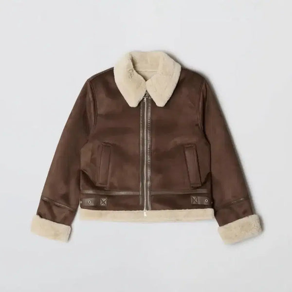 [BUNJANG] SPAO Color-Blocked Brown Shearling Jacket L / 스파오 퍼배색 브라운 무스탕 L사이즈 (SPJLF4VW04)