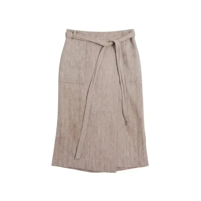 [BUNJANG] ZZANG Linen Herringbone Belted Skirt BR / 여성M/ ZZANG 린넨 헤링본 벨티드 스커트 BR 22-174