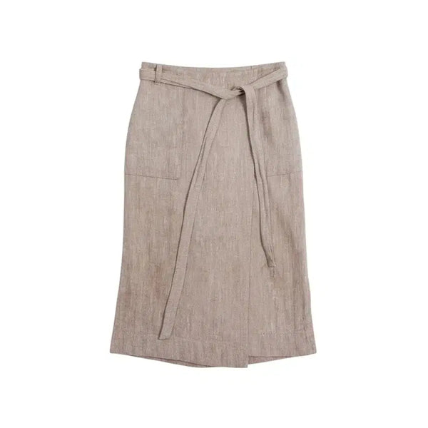 [BUNJANG] ZZANG Linen Herringbone Belted Skirt BR / 여성M/ ZZANG 린넨 헤링본 벨티드 스커트 BR 22-174