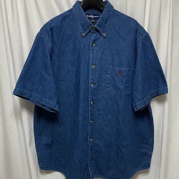 [BUNJANG] Polo Ralph Lauren Dark Wash Denim Short Sleeve Shirt XXL / no.188 폴로 랄프로렌 진청데님 셔츠 xxl 상태굿