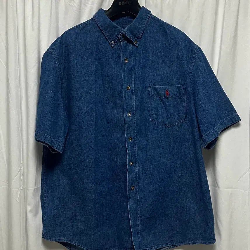 [BUNJANG] Polo Ralph Lauren Dark Wash Denim Short Sleeve Shirt XXL / no.190 폴로 데님 반팔 셔츠 진청 xxl 상태 s급