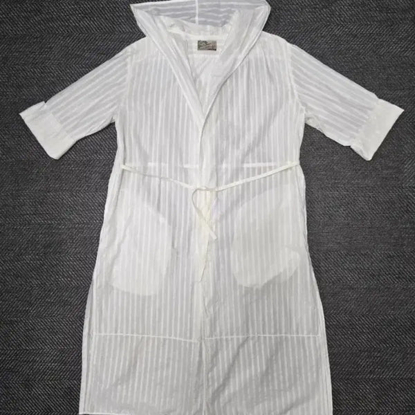 [BUNJANG] TheCashmere White Stripe Hooded Robe Cardigan / 한섬 더캐시미어 화이트 스트라이프 후드형 로브 코트 가디건