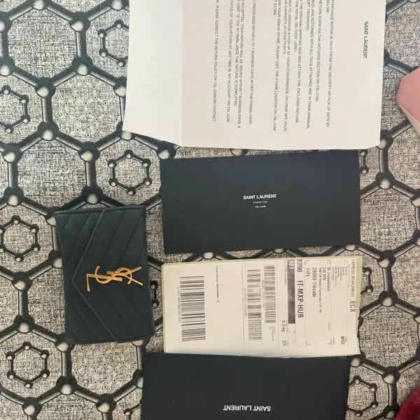 [BUNJANG] Saint Laurent Black Gold-Tone Card Holder Wallet / 입생로랑 지갑