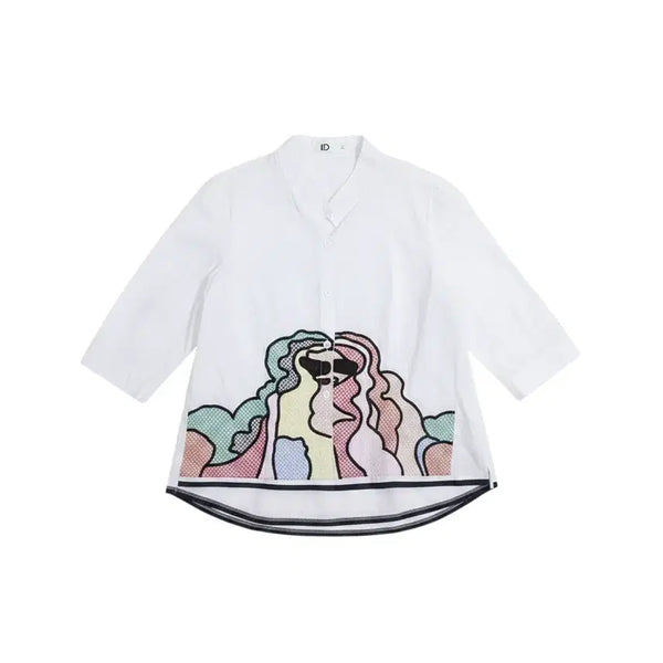 [BUNJANG] ID Embroidered Mandarin Collar Shirt Blouse Women's XL / 여성XL / ID 차이나카라 자수 셔츠 블라우스WT 12-118
