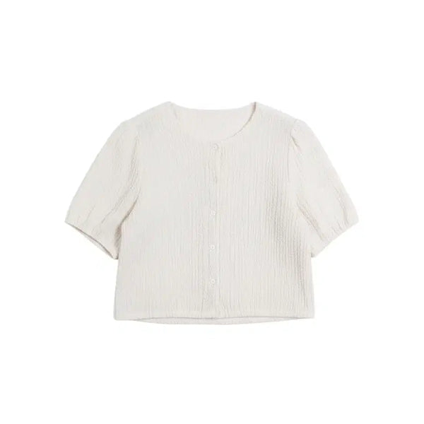 [BUNJANG] Women's Simple Wrinkled Collarless Shirt Blouse / 여성F / 심플리 쭈글 노카라 셔츠 블라우스IV 12-119