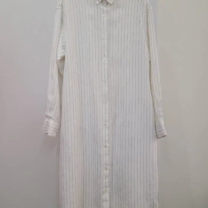 [BUNJANG] Muji 100% Linen Stripe Long Shirt Dress S / 무인양품 린넨100 스트라이프 셔츠 롱원피스 S사이즈